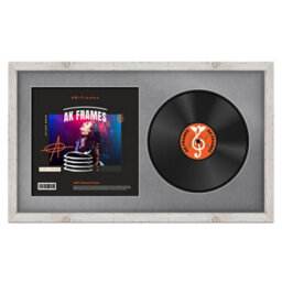 "30X17"" White Rustic Modern Vinyl Record Frame With Mid Grey Mount For 12 Inch Lp Album Cover & Disc - Ak Frames" - thumbnail 1