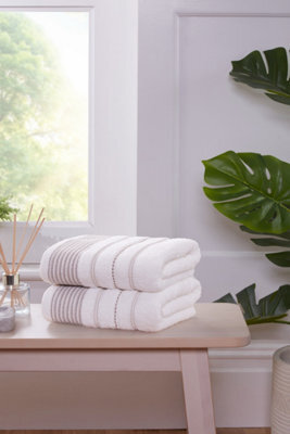 Rapport Home Dakota Stripe Pure Cotton Hand Towels Set Of 2 (Brown) - image 1