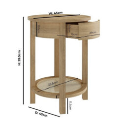 Light Oak Circular Bedside Table With Drawer And Shelf - thumbnail 2