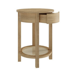Light Oak Circular Bedside Table With Drawer And Shelf - thumbnail 3