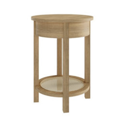 Light Oak Circular Bedside Table With Drawer And Shelf - thumbnail 4