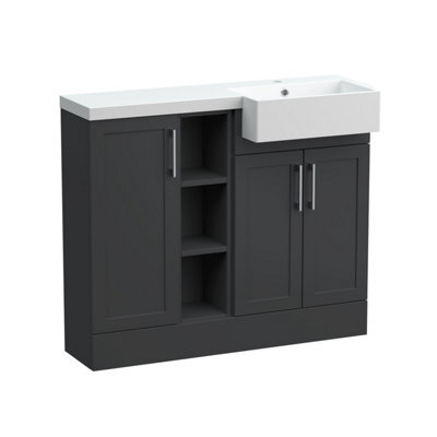 Balterley Pirehill Traditional Floor Standing Compact 3 Door Combination Vanity Unit With Shelves And Basin, Right Hand, 1000mm, Dark Grey - image 1