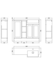 Balterley Pirehill Traditional Floor Standing Compact 3 Door Combination Vanity Unit With Shelves And Basin, Right Hand, 1000mm, Dark Grey - thumbnail 2