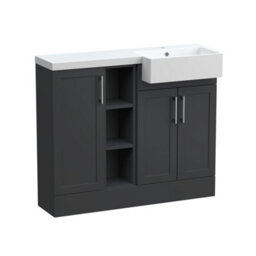 Balterley Pirehill Traditional Floor Standing Compact 3 Door Combination Vanity Unit With Shelves And Basin, Right Hand, 1000mm, Dark Grey - thumbnail 1