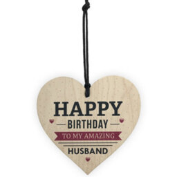 Red Ocean Happy Birthday Husband Wife Hubby Partner Wooden Heart Plaque Card Gift For Him - thumbnail 5