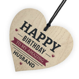 Red Ocean Happy Birthday Husband Wife Hubby Partner Wooden Heart Plaque Card Gift For Him - thumbnail 6