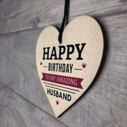 Red Ocean Happy Birthday Husband Wife Hubby Partner Wooden Heart Plaque Card Gift For Him - thumbnail 7