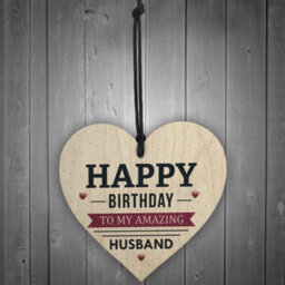 Red Ocean Happy Birthday Husband Wife Hubby Partner Wooden Heart Plaque Card Gift For Him - thumbnail 2
