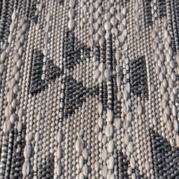 Loomed Grey Beige Textured Flatweave Diamond Aztec Indoor Outdoor Area Rug 120X170Cm - thumbnail 3