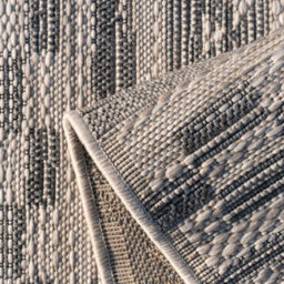Loomed Grey Beige Textured Flatweave Diamond Aztec Indoor Outdoor Area Rug 120X170Cm - thumbnail 4