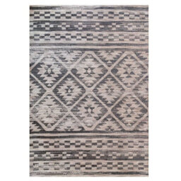 Loomed Grey Beige Textured Flatweave Diamond Aztec Indoor Outdoor Area Rug 120X170Cm - thumbnail 5