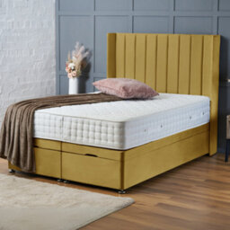 Bsspoke Ottoman Divan Storage Base Bed In Mustard Velvet 10Inch Memory Foam Mattress 54Inch Headboard In All Sizes - thumbnail 1