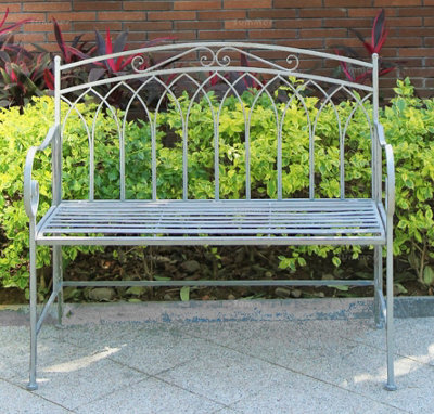 2 Seat Vintage Garden Bench - Ornate Scroll Wrought Iron Design, Easy Assembly, Grey Antique Finish - 1050mm Wide - image 1