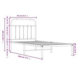 Berkfield Metal Bed Frame With Headboard Black 90X190 Cm - thumbnail 9