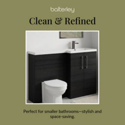 Balterley Right-Hand Bathroom Vanity And Wc Unit Combination With Basin - 1100mm - Woodgrain Black With Brushed Pewter Handles - thumbnail 7