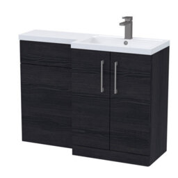 Balterley Right-Hand Bathroom Vanity And Wc Unit Combination With Basin - 1100mm - Woodgrain Black With Brushed Pewter Handles - thumbnail 1
