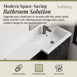 Balterley Right-Hand Bathroom Vanity And Wc Unit Combination With Basin - 1100mm - Woodgrain Black With Brushed Pewter Handles - thumbnail 2
