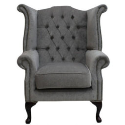Chesterfield High Back Wing Chair Pimlico Grey Real Fabric In Queen Anne Style - thumbnail 2