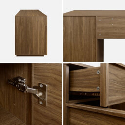 Sweeek - Wood Effect Desk 2 Doors 2 Drawers 1 Niche 140Cm Walnut 140X55X77 Cm - Kuba - thumbnail 4