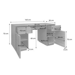 Sweeek - Wood Effect Desk 2 Doors 2 Drawers 1 Niche 140Cm Walnut 140X55X77 Cm - Kuba - thumbnail 6