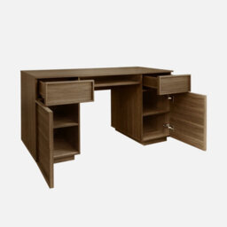 Sweeek - Wood Effect Desk 2 Doors 2 Drawers 1 Niche 140Cm Walnut 140X55X77 Cm - Kuba - thumbnail 3