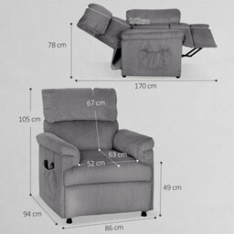 Homcom Massage Recliner With Quiet Motor, Power Reclining Chair, Grey - thumbnail 3