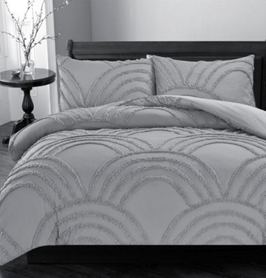 Homes & Linen Zara Chenille Tufted Silver Duvet Cover Set  Geometric Arches Design, Polyester Bedding With Pillowcases - image 1