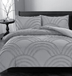Homes & Linen Zara Chenille Tufted Silver Duvet Cover Set  Geometric Arches Design, Polyester Bedding With Pillowcases