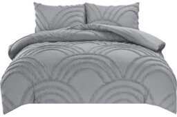 Homes & Linen Zara Chenille Tufted Silver Duvet Cover Set  Geometric Arches Design, Polyester Bedding With Pillowcases - thumbnail 2