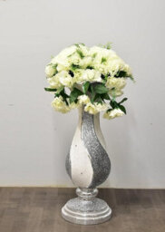 Biznest Luxury Floor Vase Crushed Diamond Effect Ceramic Decor Flower Pot Sparkly Mirrored Border Crystal White & Silver 80X35 Cm - thumbnail 4