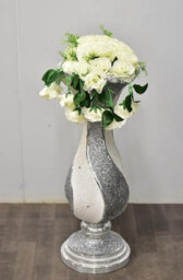 Biznest Luxury Floor Vase Crushed Diamond Effect Ceramic Decor Flower Pot Sparkly Mirrored Border Crystal White & Silver 80X35 Cm - thumbnail 6