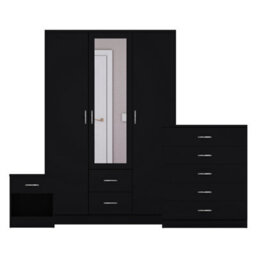 Lassic Vida Designs Riano 3 Piece Bedroom Set (1 Drawer Bedside Chest, 5 Drawer Chest, 3 Door 2 Drawer Mirrored Wardrobe), Black - thumbnail 8