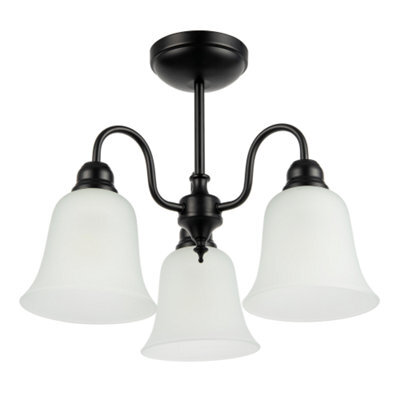 Happy Homewares Classic And Ornate Matte Black Ceiling Light Fitting With Glass Shades - image 1