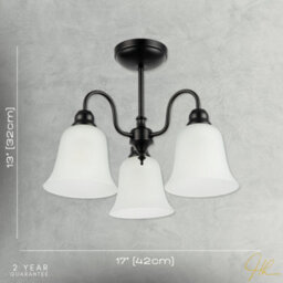 Happy Homewares Classic And Ornate Matte Black Ceiling Light Fitting With Glass Shades - thumbnail 7