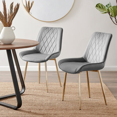 Furniturebox Set Of 2 Dining Chairs - Pesaro Modern Dining Chairs - Grey Velvet Gold Leg Dining Chairs - Kitchen Dining Room Chairs - image 1