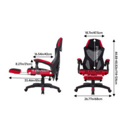 Living And Home High Back Black And Red Gaming Chair With Footrest - thumbnail 5