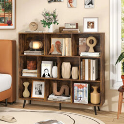 Freestanding Display Rack Bookshelf 10-Cube Bookcase Brown - thumbnail 6