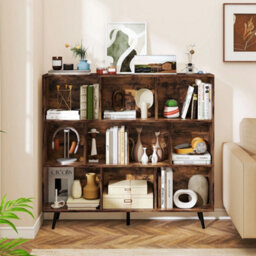 Freestanding Display Rack Bookshelf 10-Cube Bookcase Brown - thumbnail 3