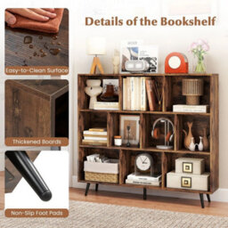 Freestanding Display Rack Bookshelf 10-Cube Bookcase Brown - thumbnail 5