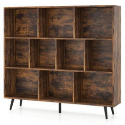 Freestanding Display Rack Bookshelf 10-Cube Bookcase Brown