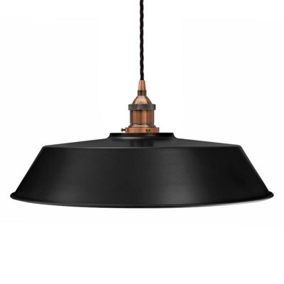 Matt Black Large Chancery Painted Dome Pendant Light With Antique Copper Lamp Holder And Black Twisted Cable - Se Home - image 1