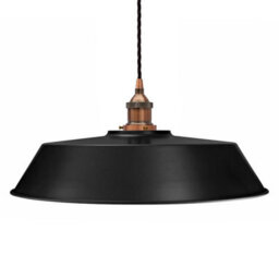 Matt Black Large Chancery Painted Dome Pendant Light With Antique Copper Lamp Holder And Black Twisted Cable - Se Home - thumbnail 1