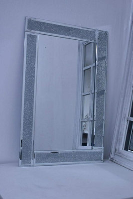 Biznest Large Sparkle Silver Glitter Wall Mirror Frame Glass Living Room Lounge 40X60Cm Largest Mirror Collection Of Biznest Store