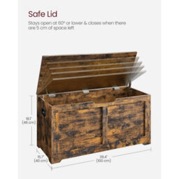 Songmics Rustic Storage Bench, Shoe Cabinet With Lift-Top And Safety Hinges, Decorative Chest For Bedroom Or Hallway, Rustic Brown - thumbnail 2