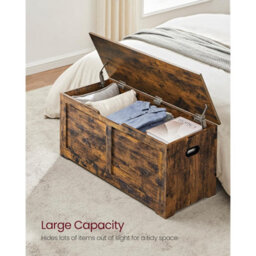 Songmics Rustic Storage Bench, Shoe Cabinet With Lift-Top And Safety Hinges, Decorative Chest For Bedroom Or Hallway, Rustic Brown - thumbnail 4