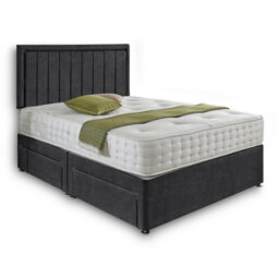 Dining Tables Cairo Matching Headboard Divan Set, 2 Drawer On Same Side With Sprung 1500 Comfort Mattress - Chenille Charcoal - Double - thumbnail 4