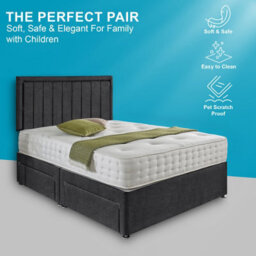 Dining Tables Cairo Matching Headboard Divan Set, 2 Drawer On Same Side With Sprung 1500 Comfort Mattress - Chenille Charcoal - Double - thumbnail 2
