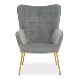 Orsina High Back Grey Velvet Armchair With Gold Legs, Versatile And Durable Armchair, Easy To Maintain Bucket Chair