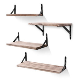 Pair Of Rustic Industrial Floating Wall Shelves - Wood & Metal Storage Display - thumbnail 5