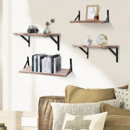 Pair Of Rustic Industrial Floating Wall Shelves - Wood & Metal Storage Display - thumbnail 7